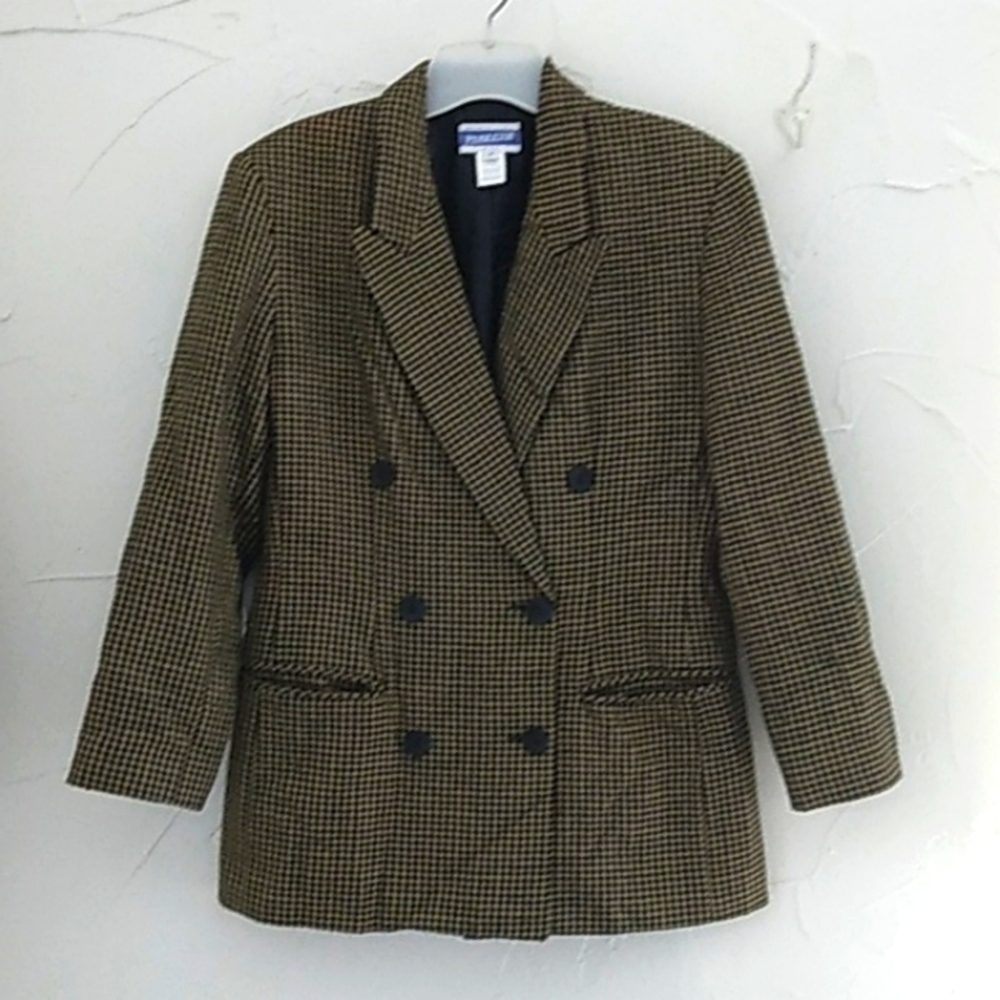 Vintage Pendleton Blazer Women's Size‎ 4 Houndstooth Print Double Breasted